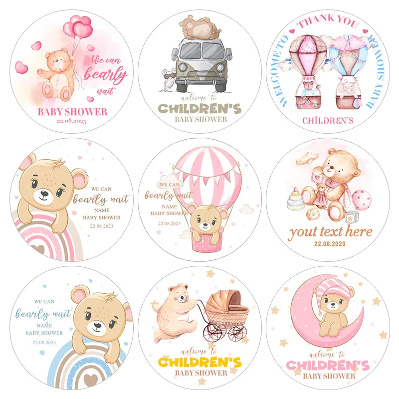 Cute Bear Cupcake Sticker Teddy Bear Baby Shower Sticker Personalized Custom Child Baptism Birthday Party Decoration Sticker