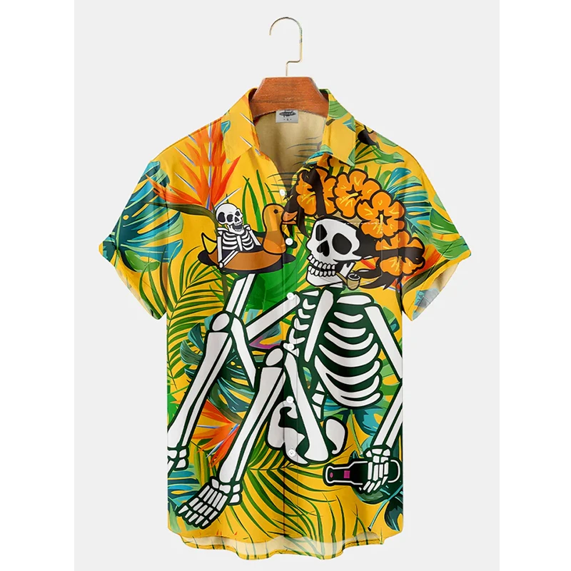 

Vintage Skull Floral Graphic Men's Shirts Funny Skull 3D Print Streetwear Short Sleeve Hawaiian Blouse Print Lapel Shirt For Men