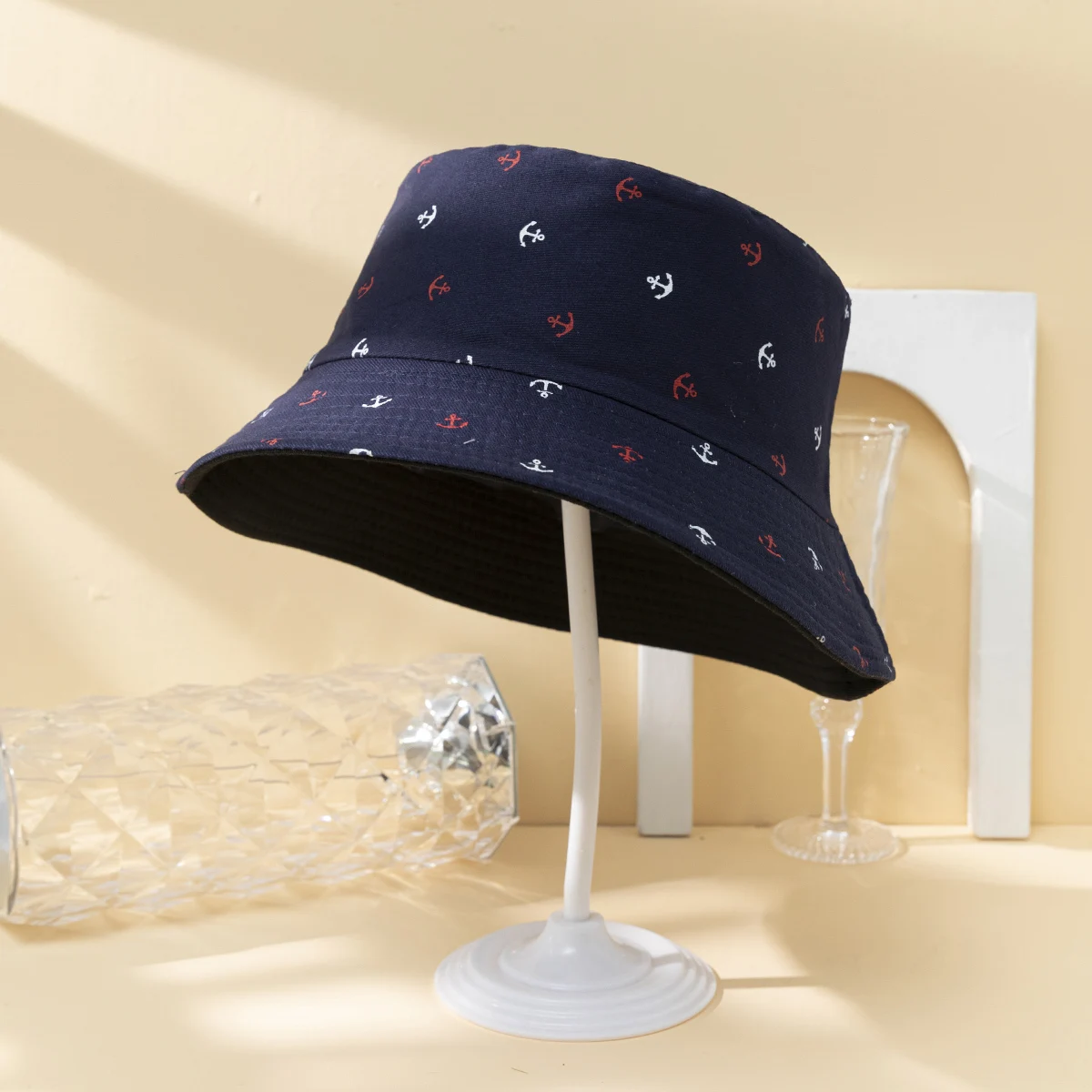 he full-print anchor sunshade is fashionable and versatile.Wear a fisherman's hat on both sides for daily leisure and outdoor