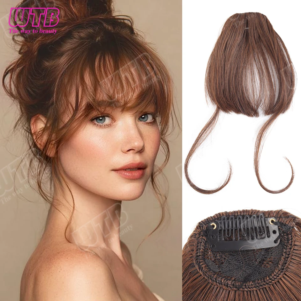 WTB Straight Bangs Synthetic Wig for Women BB Clip Style Straight Bangs Wig with Curled Sideburns Suitable for Everyday Wear