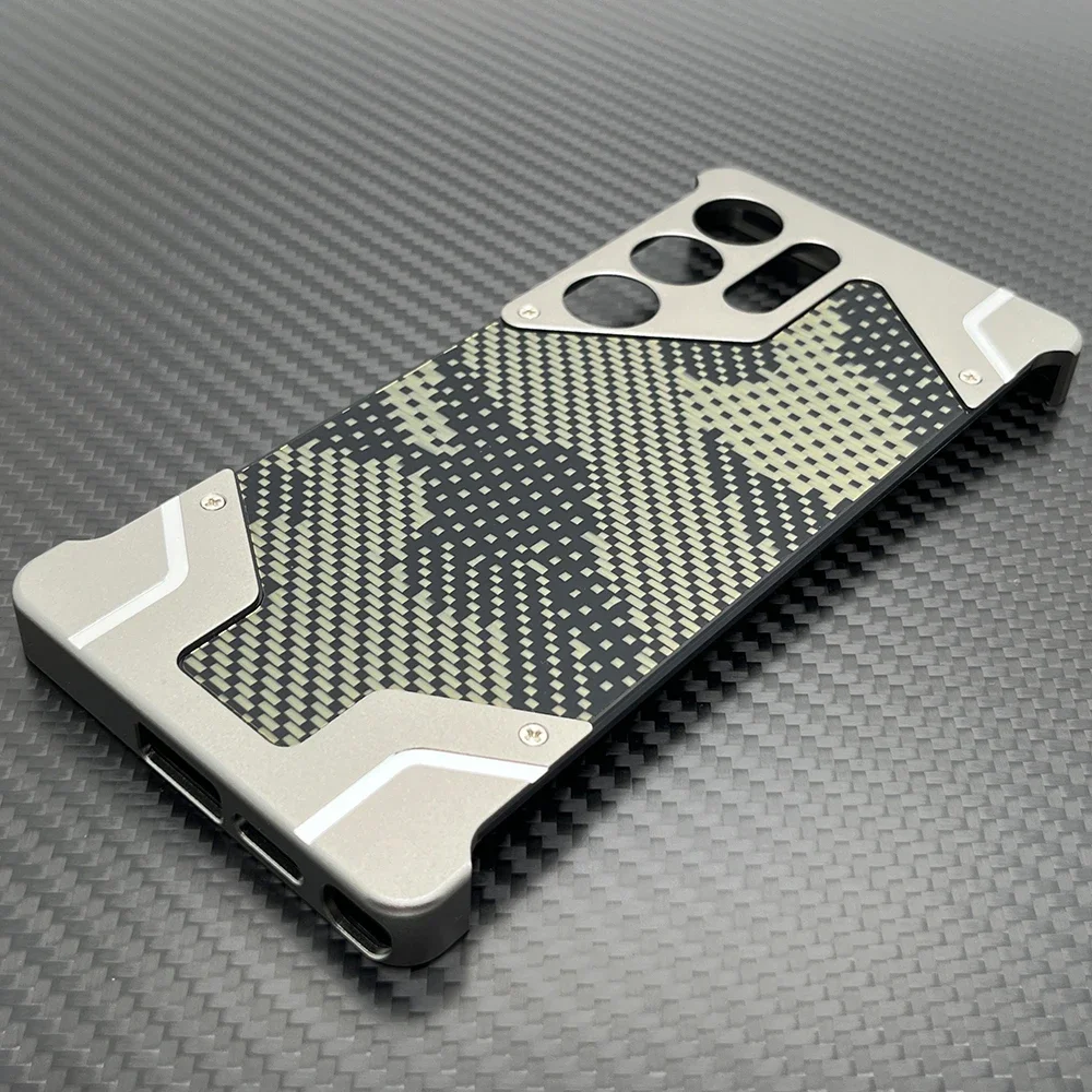 bottix Camouflage Case For Samsung Galaxy S25 Ultra Cover Frameless Metal Alloy Armor S25 U Carbon Fiber Shell Built-in Magnet