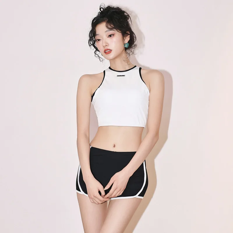 Korean Style Swimwear 2024 Women\'s One Piece Swimsuit Sports Long Sleeve Dress Beachwear High Waist Bathing Suits Shorts Pool