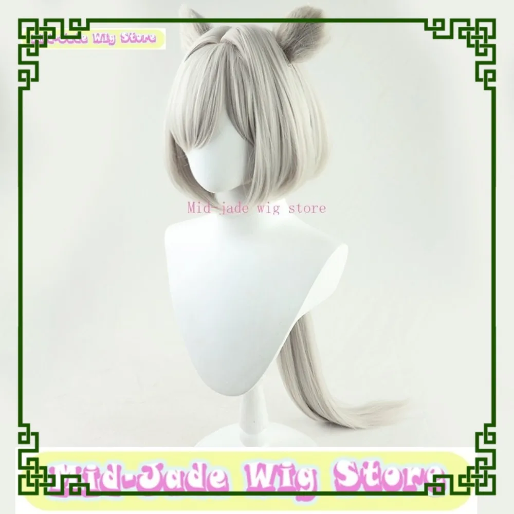 

Mid-jade Wig Store Arknights Aurora Cosplay Wig Anime Game Cosplay Silver Grey White Simulated Scalp+Same Color Ears Carnival