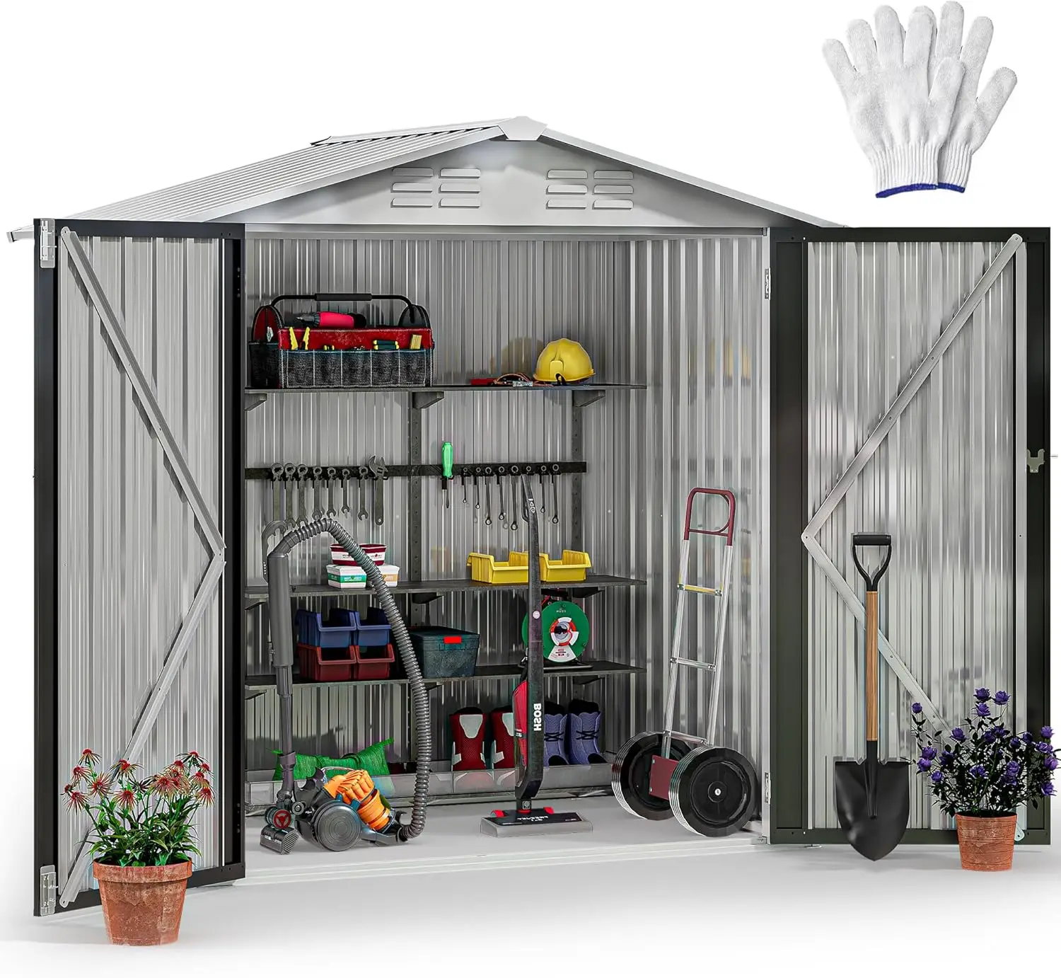 6x4ft Metal Outdoor Storage Shed,Large Heavy Duty Tool Sheds with Lockable Doors&Air Vent for Backyard Patio Lawn to Store Bikes