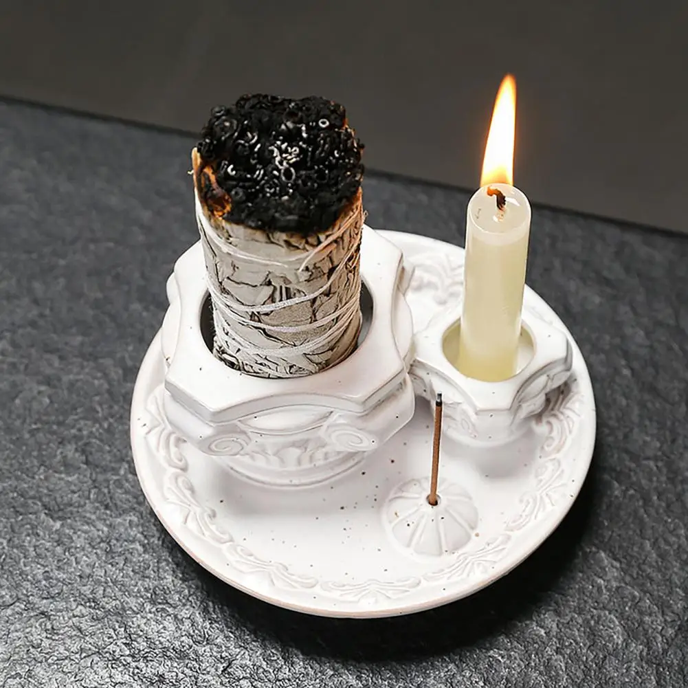 Tempat Lilin dengan Penangkap Abu Keramik Tempat Tongkat Palo Santo untuk Meditasi Dekorasi Ruang Yoga Buatan Tangan Pembakar Dupa Salvia