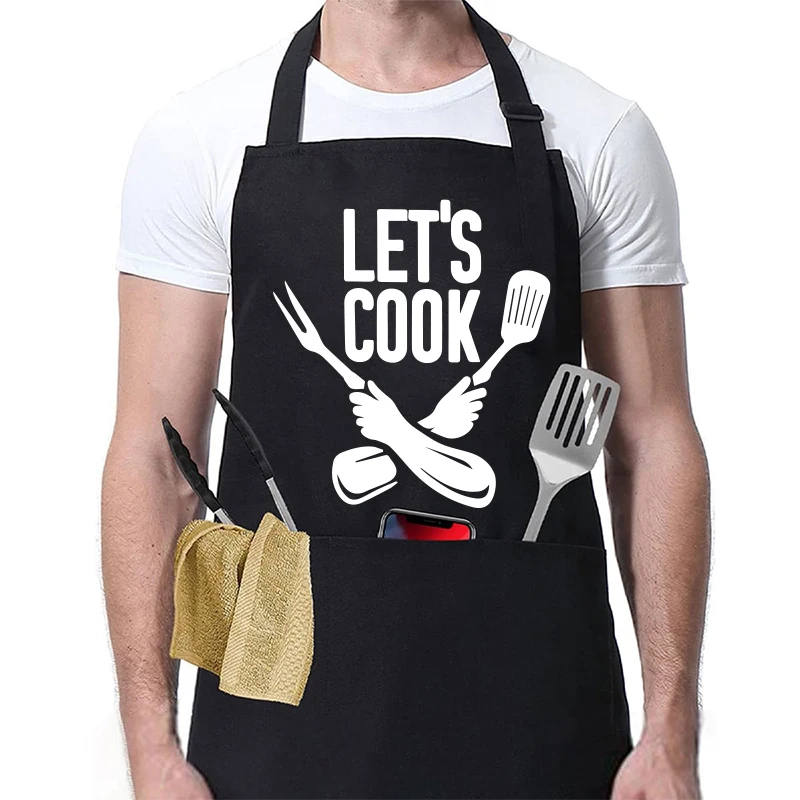 Fashion Polyester Cotton Apron Customized Logo for Home Couples Kitchen Restaurant Barbecue Waiters Work Clothes