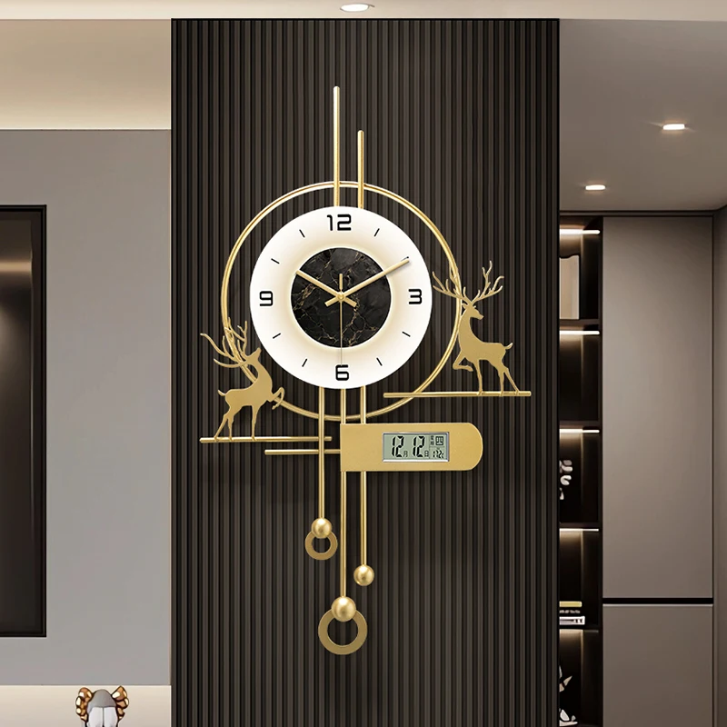 

2026 New Model Luxury Wall Clock Living Room LED Metal Digital Clock Mural Corridor Mute Wall Clock Watch Home Decor Items
