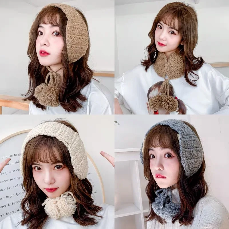 Ins Cute Tide Knitted Ear Bag Soft Sister Strap Ear Muffs Autumn and Winter Ear Protection Warm and Velvet Earmuffs Female Retro