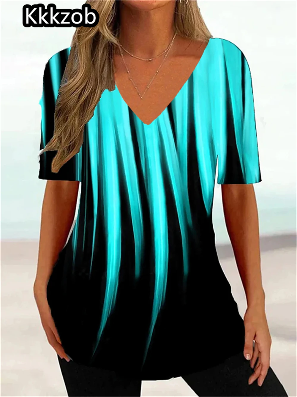 2025 Fashion Flowers Print T-Shirt Women\'s Short Sleeve Tops Casual V-Neck Tee Summer Female Streetwear Oversized Women Pullover