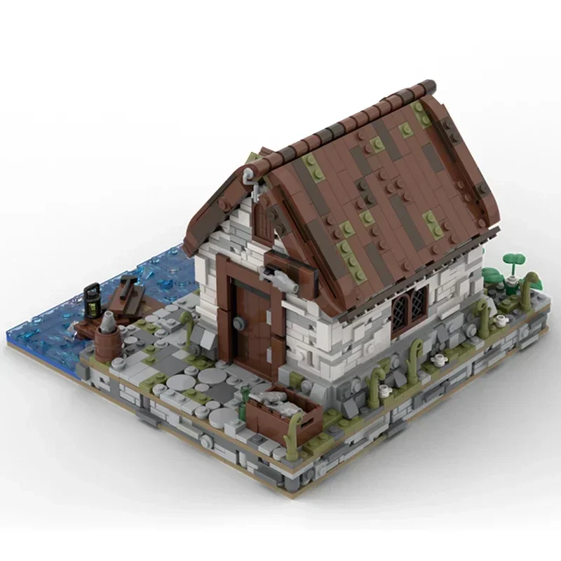 Modello Medievale Street View Moc Mattoni da costruzione Tecnologia della casa del pescatore Blocchi modulari Regalo Giocattoli di Natale Set fai da te Assemblaggio