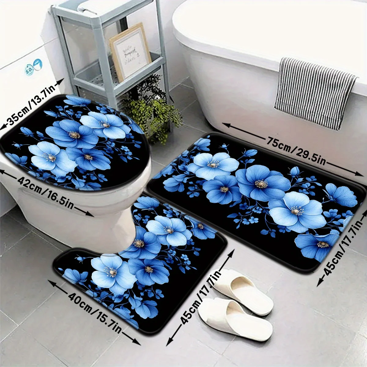 Home Made Bathroom Vanity - Blue Floral Bathroom Mat Set Anti