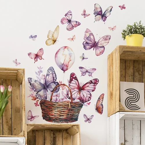 보라색 나비 꽃 벽 스티커, 어린이 방 장식, 벽 아트 룸 장식, 침실 액세서리, 거실 장식 