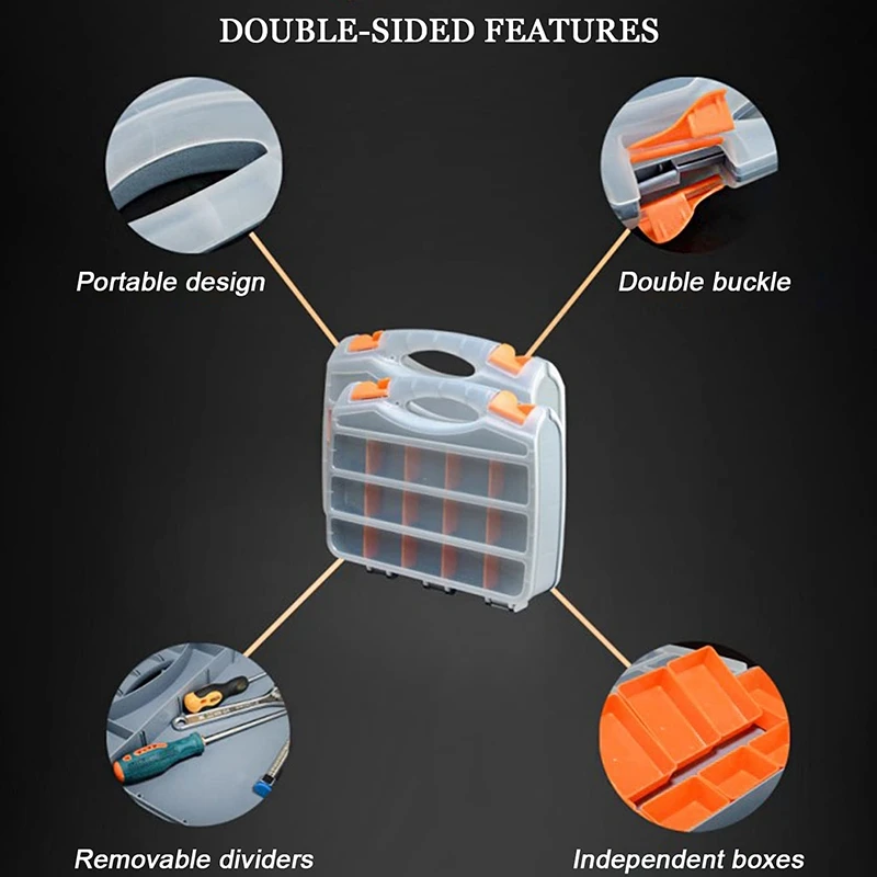 31-Compartment Double Sided Organizer, Tool Box With Impact Resistant Polymer And Removable Plastic Dividers