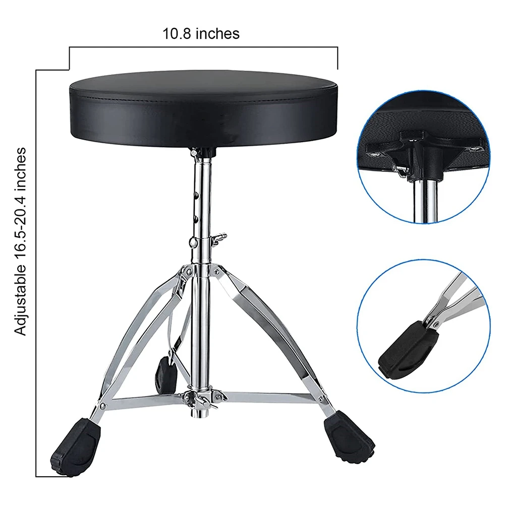 Adjustable Drum Throne Universal Height Stool,Rotatable Padded Drummer Stool with Anti-Slip Feet for Adults and Kids
