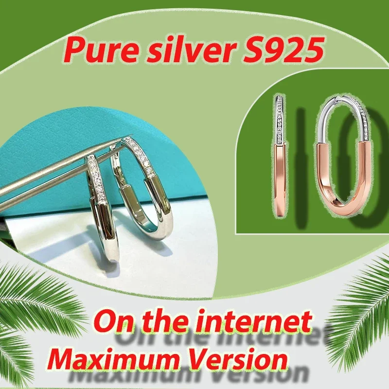

High end diamond studded smooth earrings made of pure silver S925, fashionable and stylish earrings Lock series holiday gift