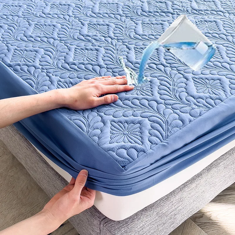 Waterproof Bed Cover Quilted Bedsheet Solid Color Mattress Cover Thickened Fitted Sheet Home Bedspread 매트리스 커버 (No Pillowcase)