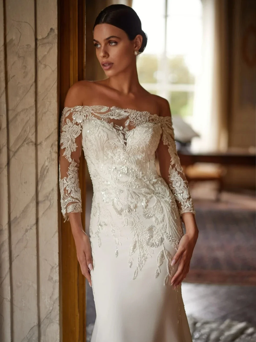 Flavinke индивидуальное платье невесты-русалки с блестками и жемчугом, свадебное платье с открытыми плечами, без бретелек, Robe De Mariée 2025