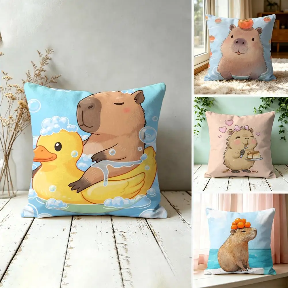 CUTE Capybara Cushion Cover Plush Fabric Soft Double-Sided Printed Sofa Warm Winter Home Gift Pillow Cover