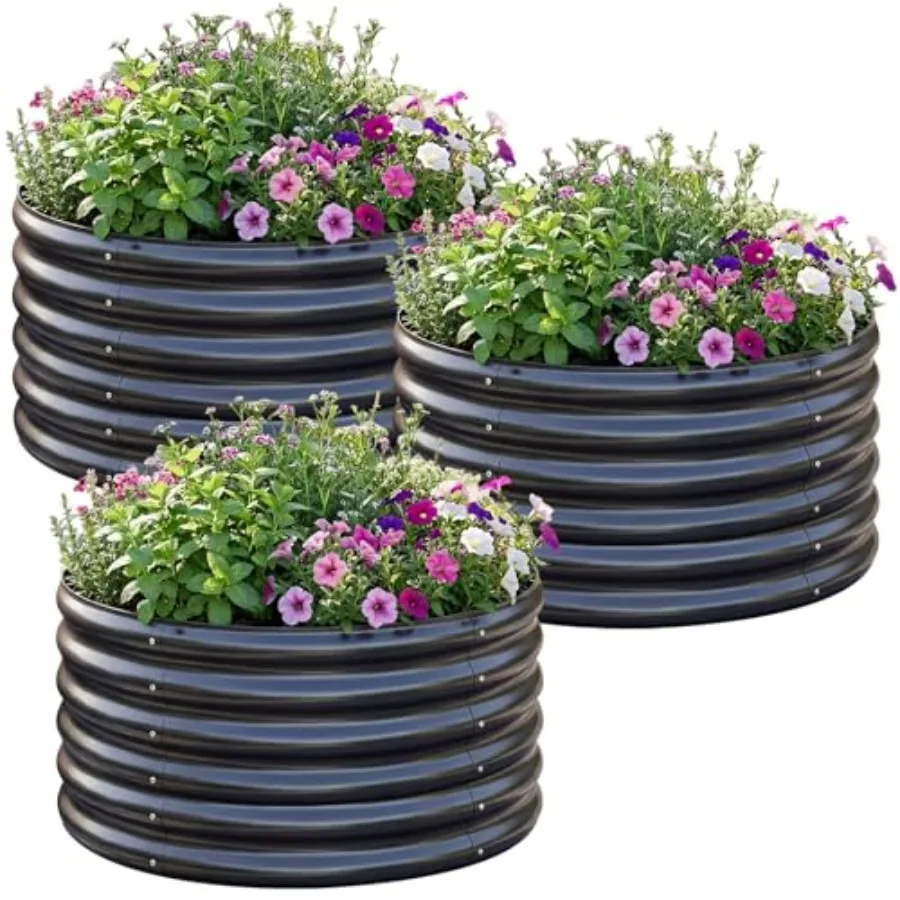 

Комплект из 3 оцинкованных круглых металлических грядок-клумб 2x2x2 фута, большие приподнятые грядки для сада на открытом воздухе для выращивания фруктов