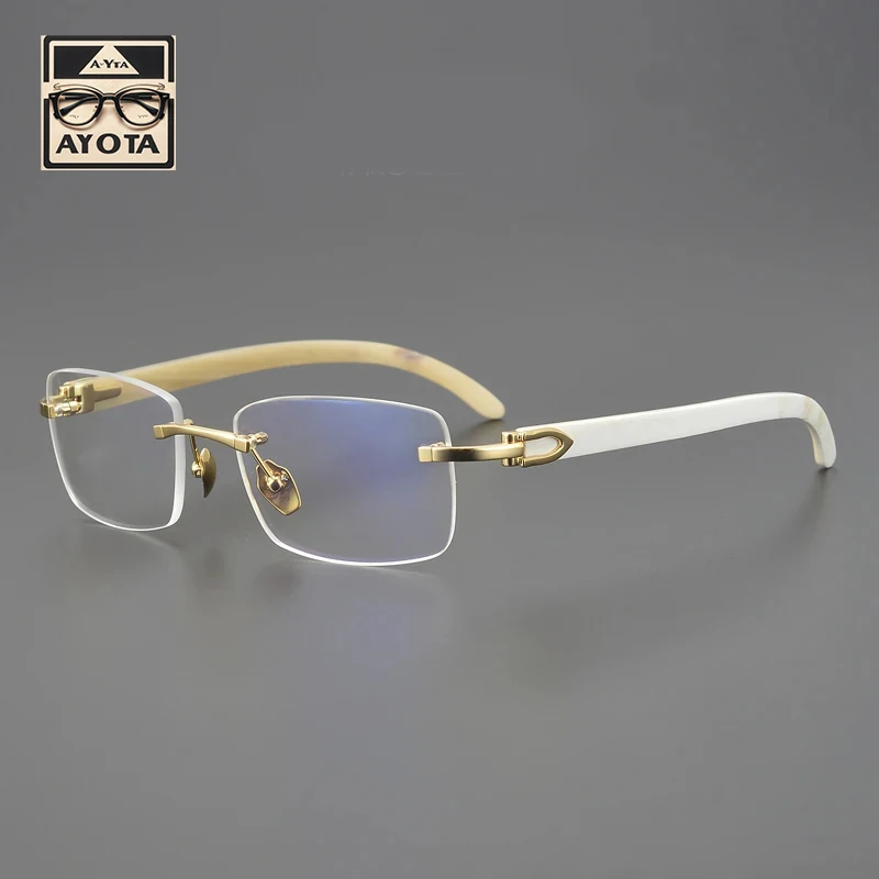 

Natural Water Buffalo Horn Eyeglass Frame Men's Handmade Design Square Frameless Optical Reading Women's Prescription Eyewear