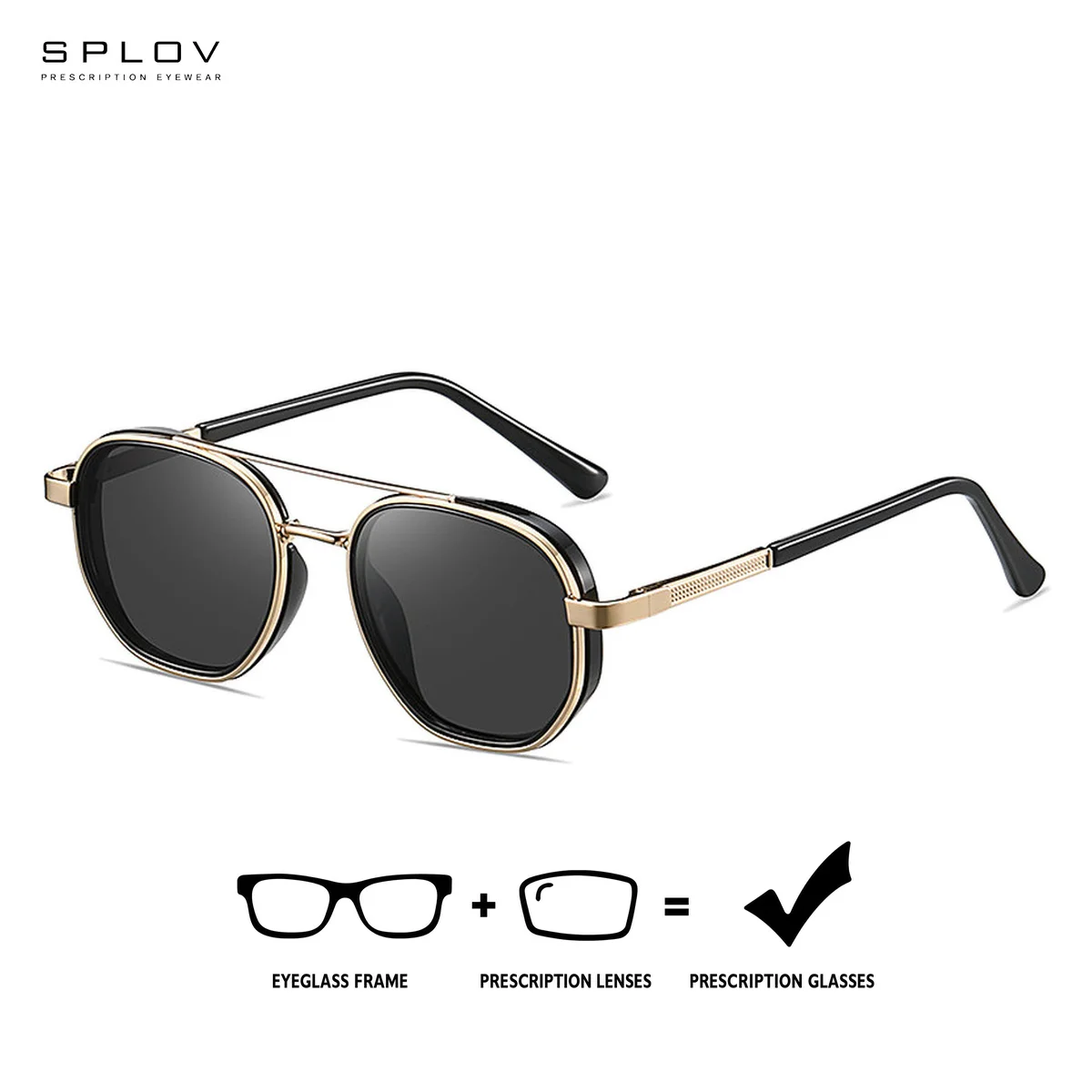 SPLOV New Polygonal Metal Prescription Sunglasses for Men Photochromic Polarized Progressive Multifocal Myopia Glasses