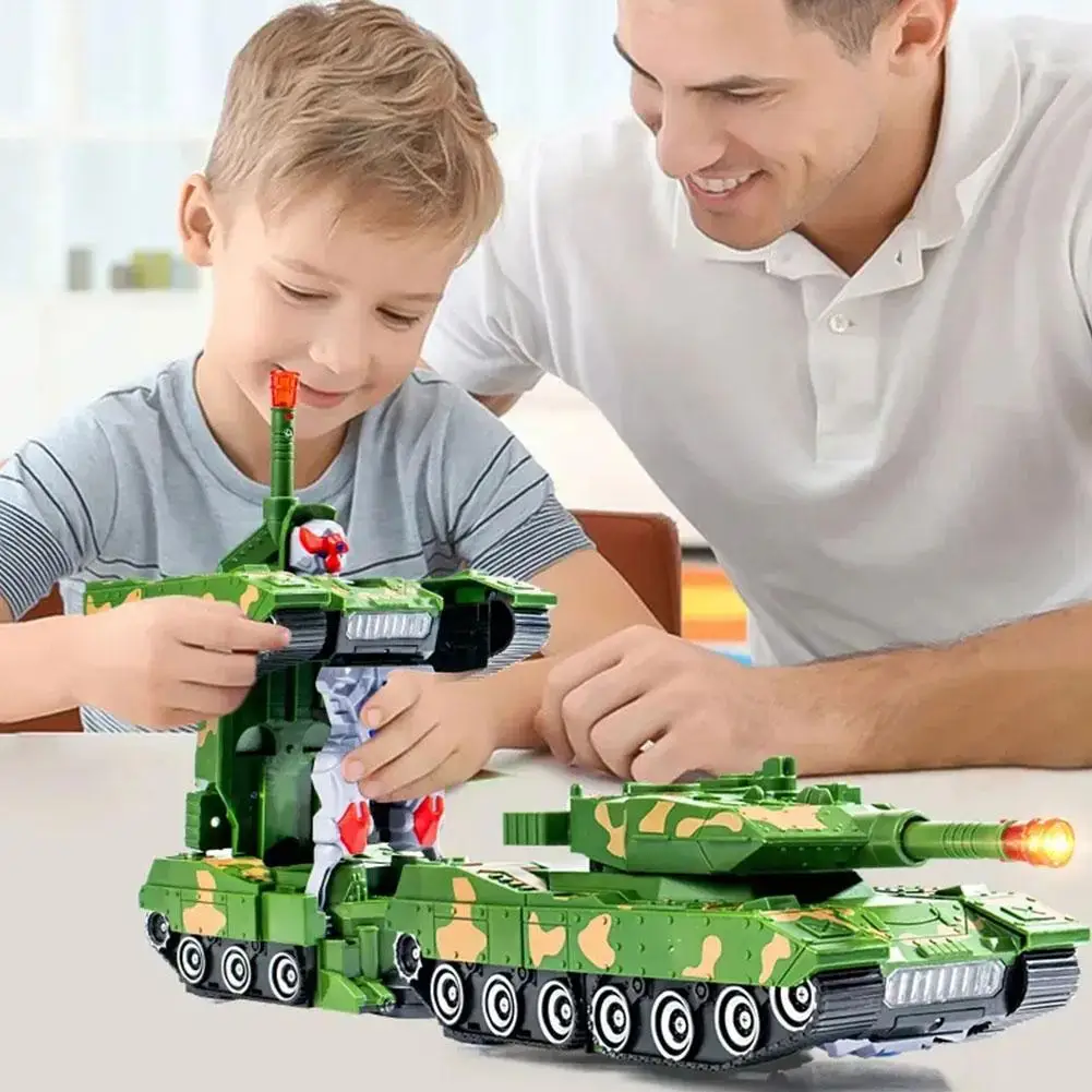 

Electric Deformation Robots Combat Tank Flashing Led Toy Electric Light Music Gift Kids Car Universal Vehicles Wheel O9P7