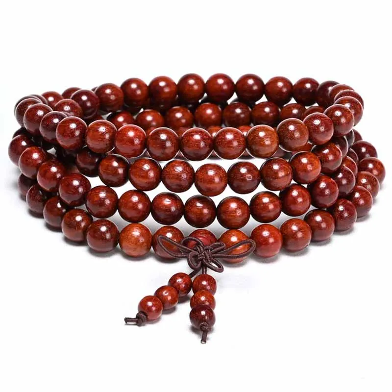 Wooden Rosary Necklace for Women Men Classic Tibetan Buddha Braided Knots Rope Beaded Blessing Tassels Pendant 108 Beads Bangles