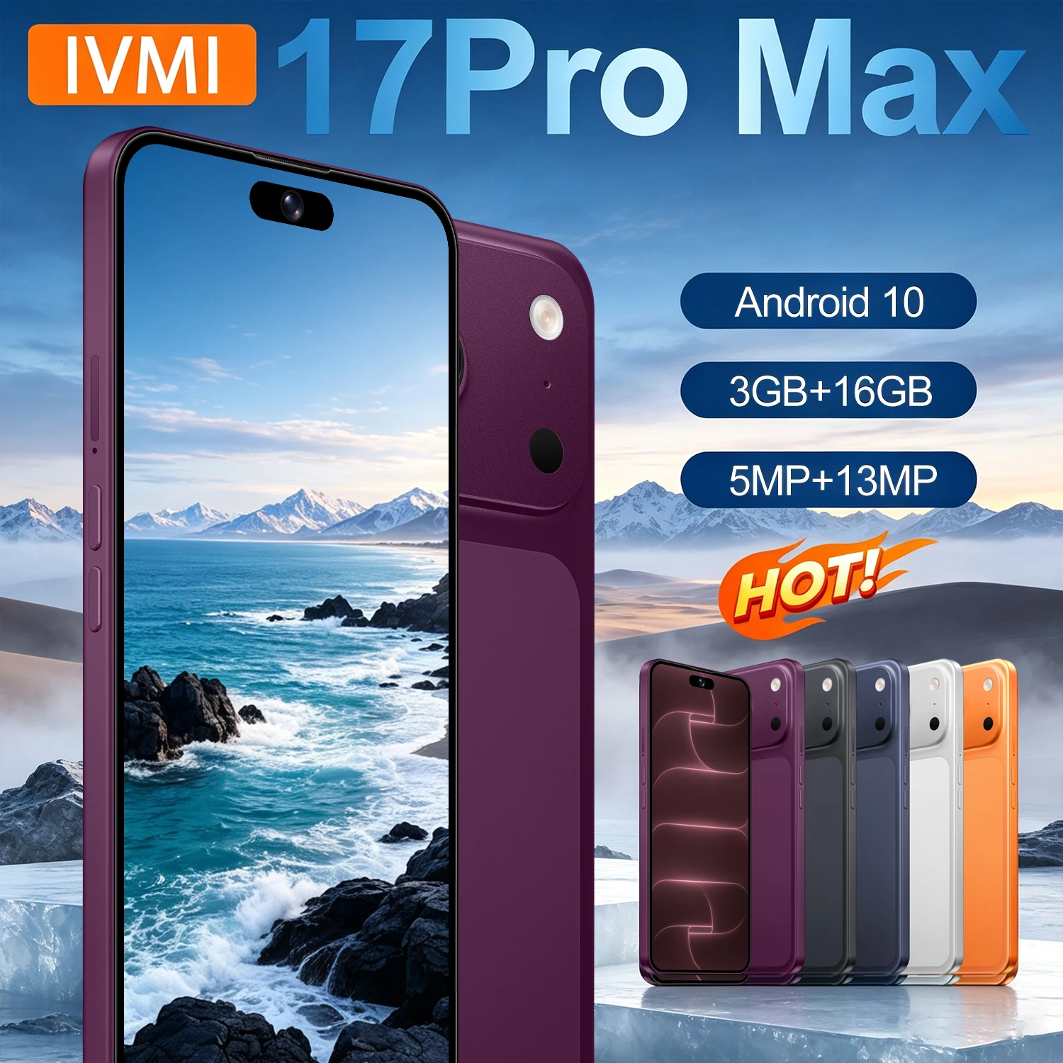 IVMI 17Pro Max Smartphones Android 10.0 Dual SIM 6.7"Display 3GB RAM 16GB ROM WIFI Bluetooth Play Store 4G Small Mobile Phone
