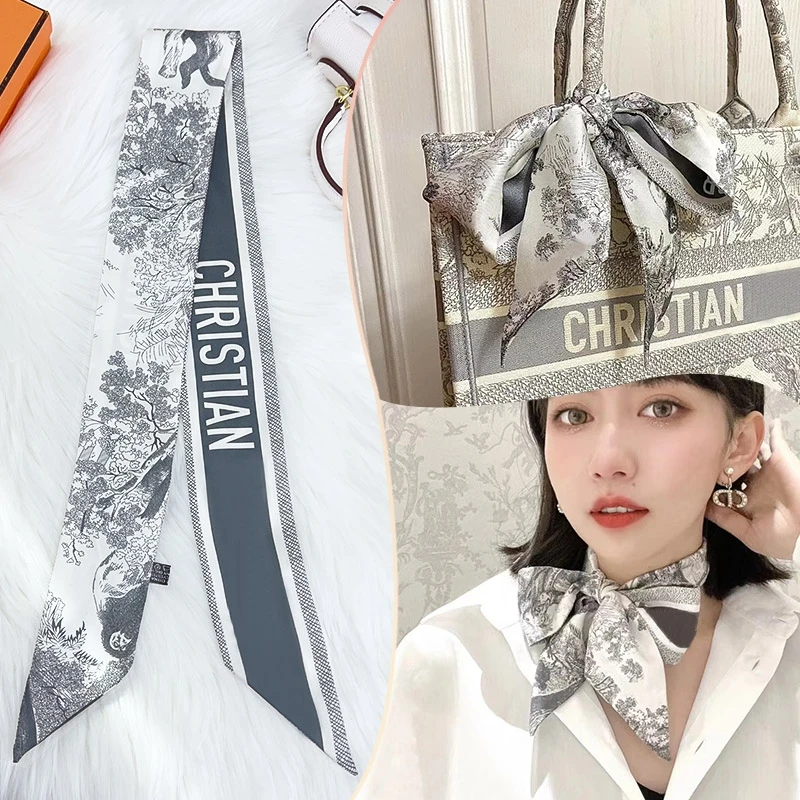 French Spring Hot Sale Plants Jungle Animals Women's Twill Decoration Sharp Horn Strap Bag Spot Silk Band Hair Band Small Scarf