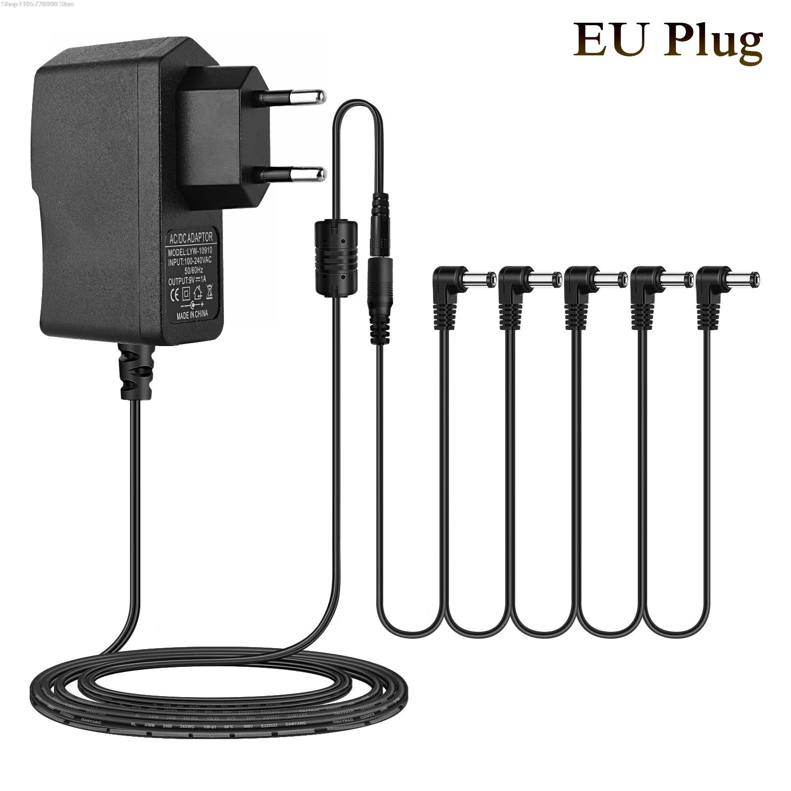 5 Way Daisy Chain Power Cable with 9V 850mA Adapter 2M for Electric Guitar Effects Pedals