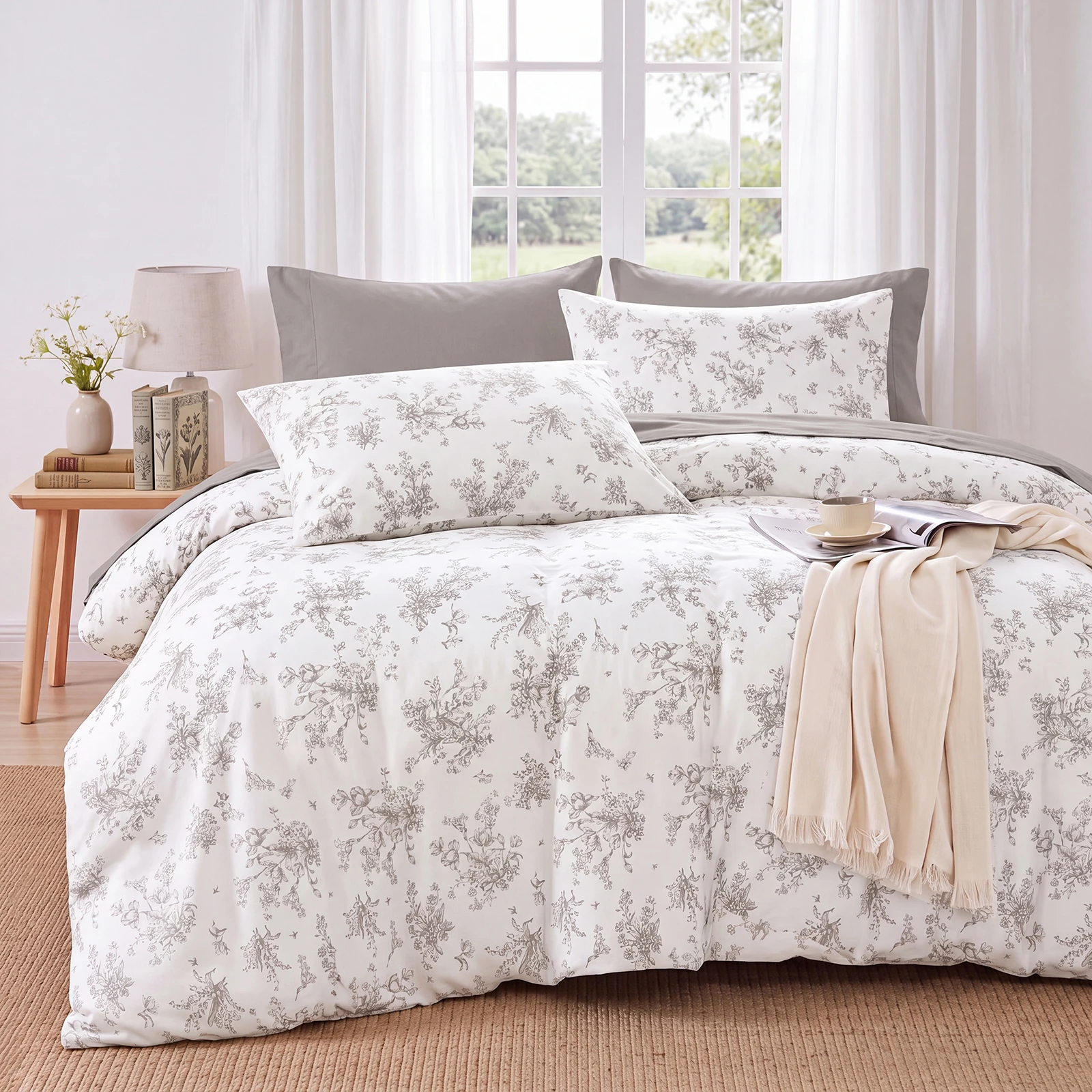 100% Cotton Floral Duvet Cover Set Queen/King Size Floral Bedding Set Cottagecore Vinage Flowers Botanical Pattern 3 Pcs Soft Cozy Durable Duvet Cover with Zipper Closure and 8 Corner Ties