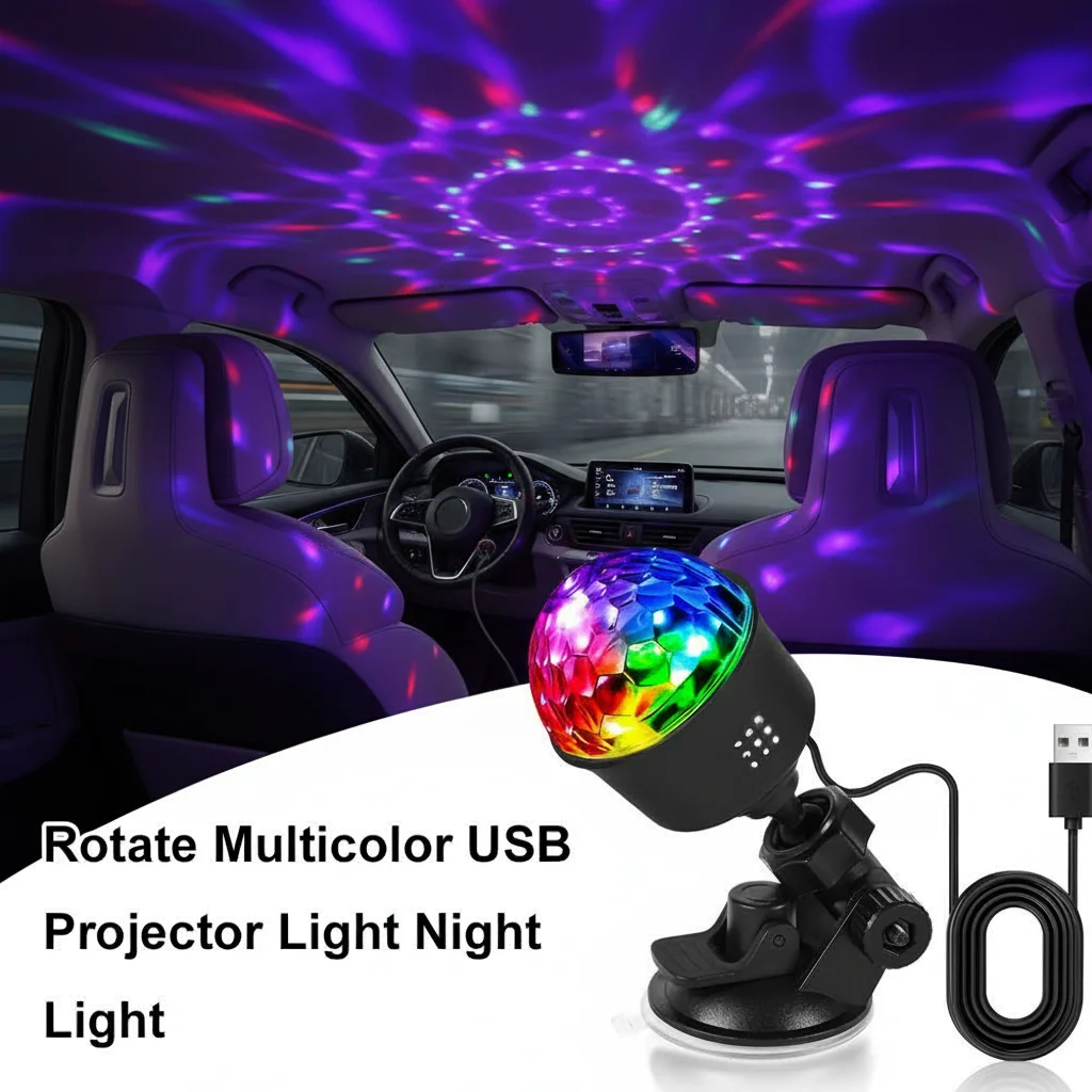 Rotate Multicolor USB Projector Light DJ Ball Strobe Colorful Magic Dance Car Ambient RGB Rotating Laser DJ Ball For Home Party