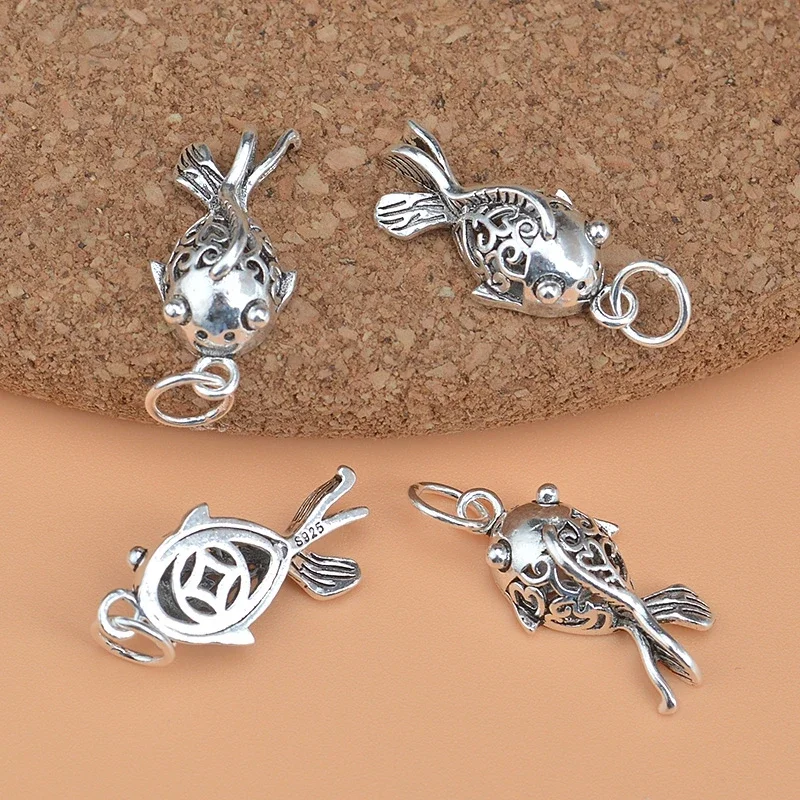 

925 Sterling Silver Retro goldfish Pendant for DIY Jewelry Making Making Handmade Beading Bracelet necklace Pendant Fitting