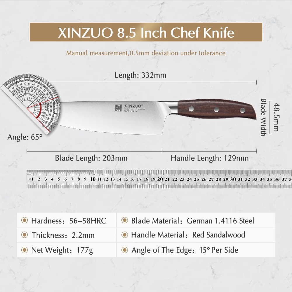 XINZUO-cuchillo de Chef Gyuto de acero inoxidable, 8 pulgadas, alemán, DIN 1,4116, forjado, cocina