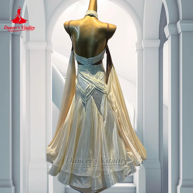 الكبار الفالس Quickstep مسابقة المهنية ملفوفة الوركين فساتين تخصيص النساء قاعة الرقص عارية الذراعين الزي حيوية الراقصة