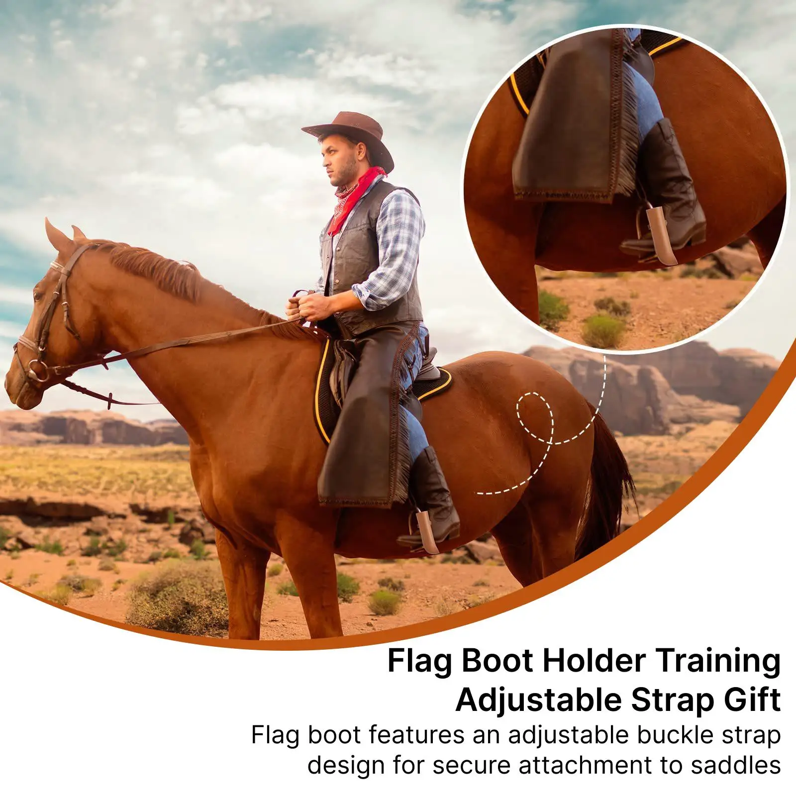Equestrian Horse Flag Carrier PU Leather Flag Pouch Holder Adjustable Strap Lightweight for Saddle Training Daily Performance