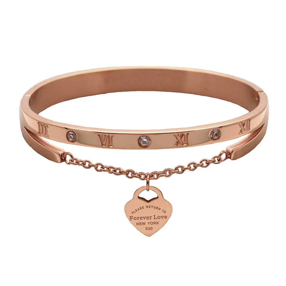 Pulsera Colgante Marca Lujo Para Mujer, Brazalete Acero De Titanio, Etiqueta De Corazón, Amor Eterno, Joyería