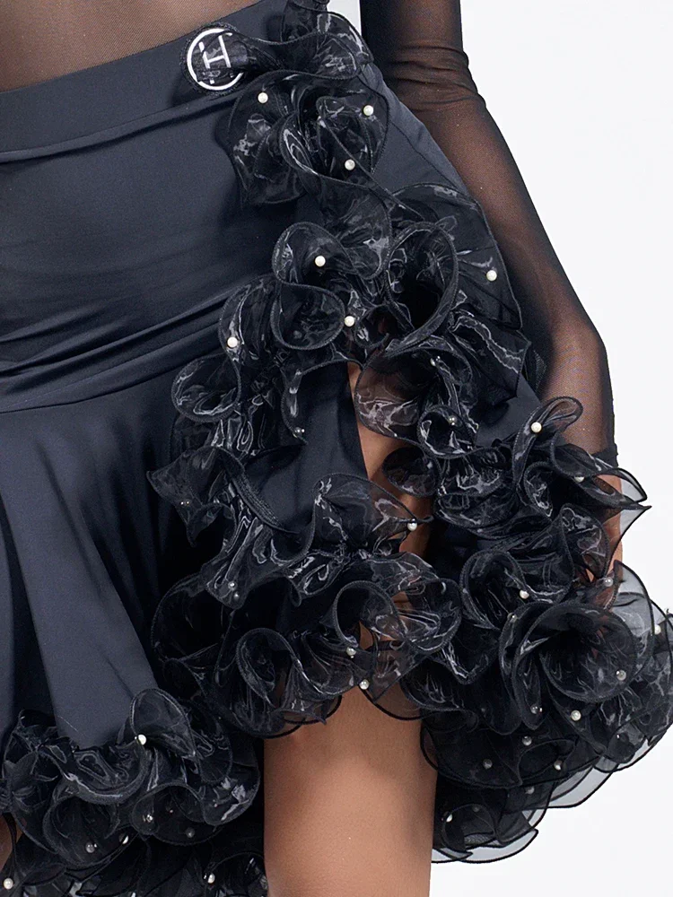 Vêtements d'entraînement de danse latine pour femmes de haute qualité, demi-jupe moelleuse en dentelle, vêtements de danse de Performance, jupe courte, nouvelle collection