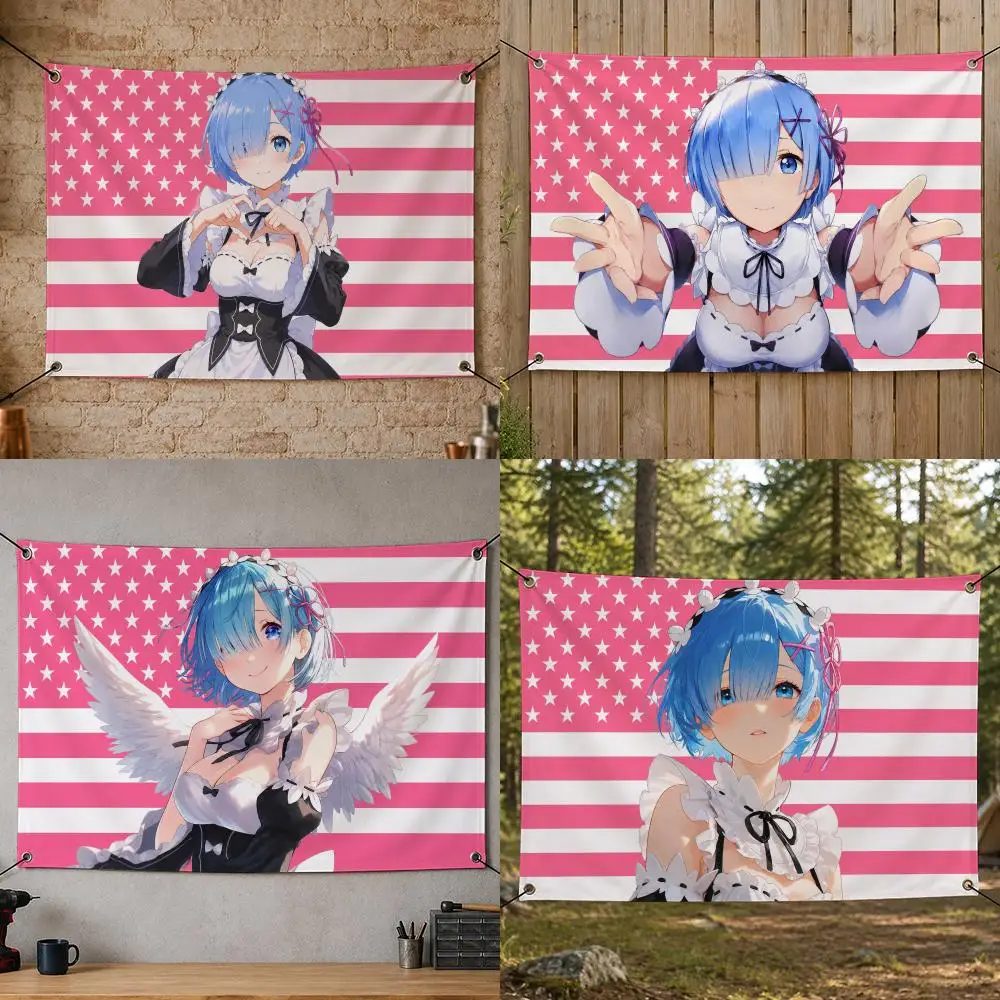 Anime R-Rem Re:Zero Fantasy Adventure Flags Flag Banner for Bedroom Dorm Party Home Living Room Wall Garden Gift