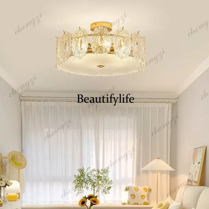 HR French minimalist modern bedroom crystal ceiling lamp, fashion book room light luxury living room lamp