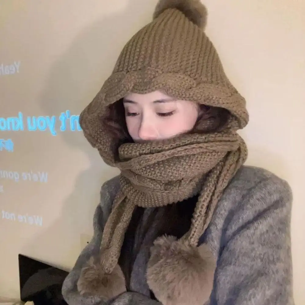 المرأة الشتاء قبعة وشاح مجموعة الصوف رئيس هود بالاكلافا المرأة الرقبة أدفأ تنوعا Y2K قبعة وشاح محبوك قبعة هوديس للفتيات #5
