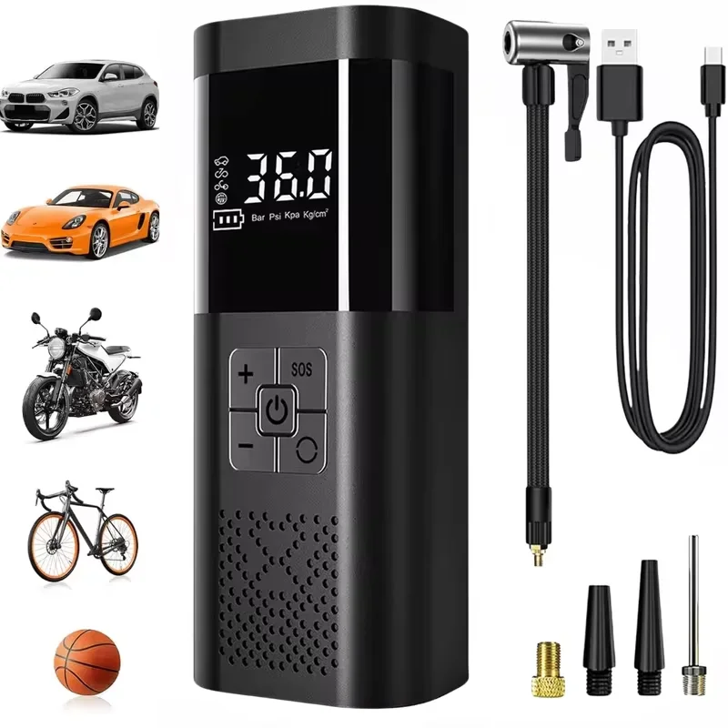 150 Psi Portable Air Pump with Digital Pressure Gauge, LED Light, USB Rechargeable Battery, Wireless Design for Cars, Bikes, Bal