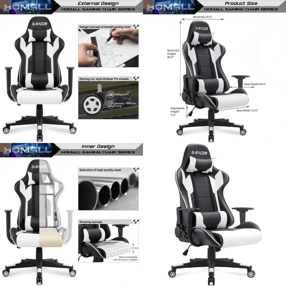Ergonomischer Computer-Schreibtischstuhl aus Leder mit hoher Rückenlehne, verstellbarer, drehbarer Executive-Bürostuhl im Racing-Stil für bequemes Gaming und
