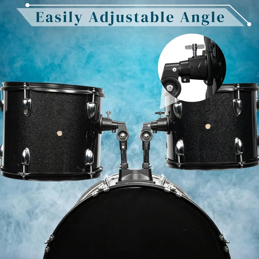 مجموعة طبول للبالغين مقاس 22 بوصة، مجموعة طبول كاملة الحجم مكونة من 5 قطع مع حوامل الصنج، وحامل القبعة العالية، والعصي، ودواسة الطبل #5