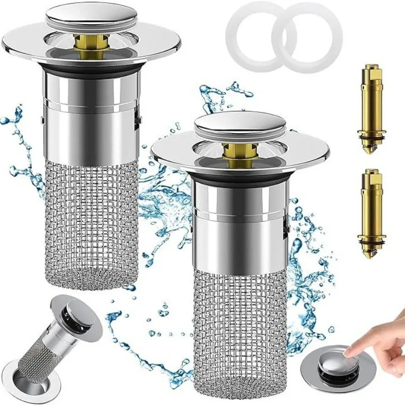

High-Efficiency Anti-Clog Pop-Up Bathroom Sink Drain Filter, With Removable Thickened Stainless Steel Filter Basket