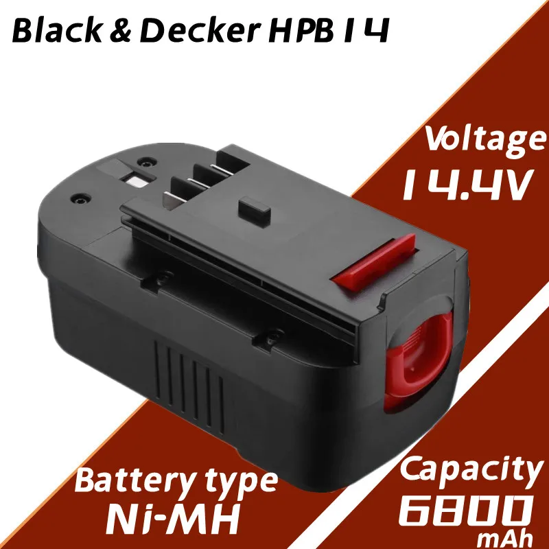 Brand New High Quality Enhanced 6800mAh 14.4V NI-MH Rechargeable Battery,Replacement for Black Decker HPB14 FSB14 BD1444L