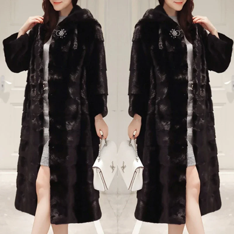 

Thick Warm Faux Fur Coat Autumn Winter Women Black Velvet Long Jacket Windbreaker Fluffy Luxury Bontjas Warm Parkas Outerwear