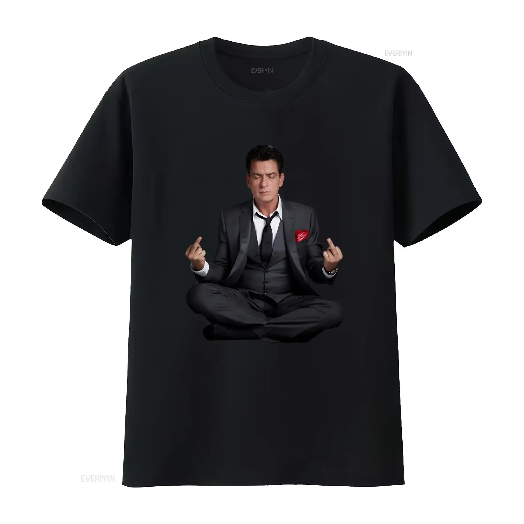 Charlie Sheen Dos Y A Half Hombre Harper Meditation T Shirt New vintage Washed Breathable homme Soft Slightly fashion graphic