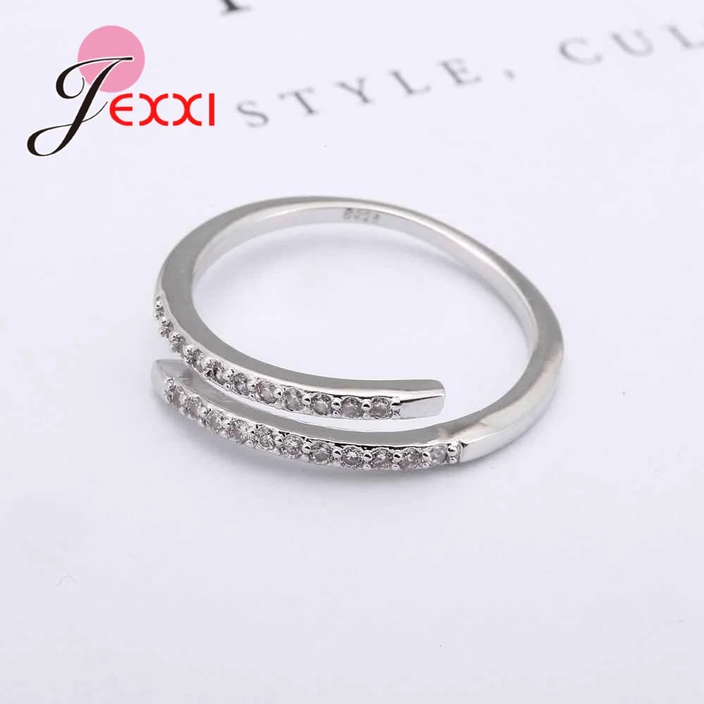 Trendy Open Rings AAA Clear CZ Crystal Stone Real 925 Sterling Silver Wedding Jewelry Accessories for Girls Women Eternity