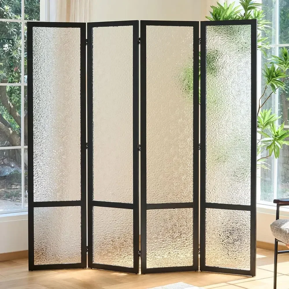 Acrylic Room Divider,4-Panel reestanding Partition Sn, rosted Translucent Privacy Panel - Lightweight ern Divider or Home Oice S